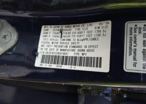 2009 Honda Cr-V Lx из США, поврежденный, VIN JHLRE48329C014687